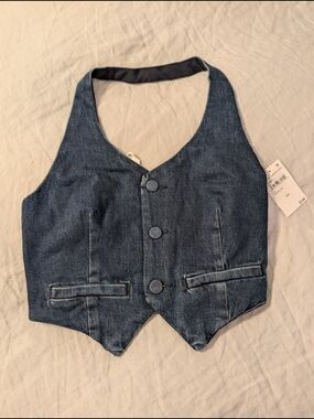 Good American NWT Denim Halter Vest Top Indigo Blue XS / 0